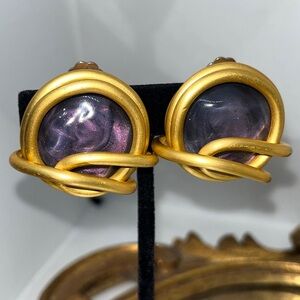 Jill Fagin NY Signed Huge Goldtone Round Clip On Earrings EUC